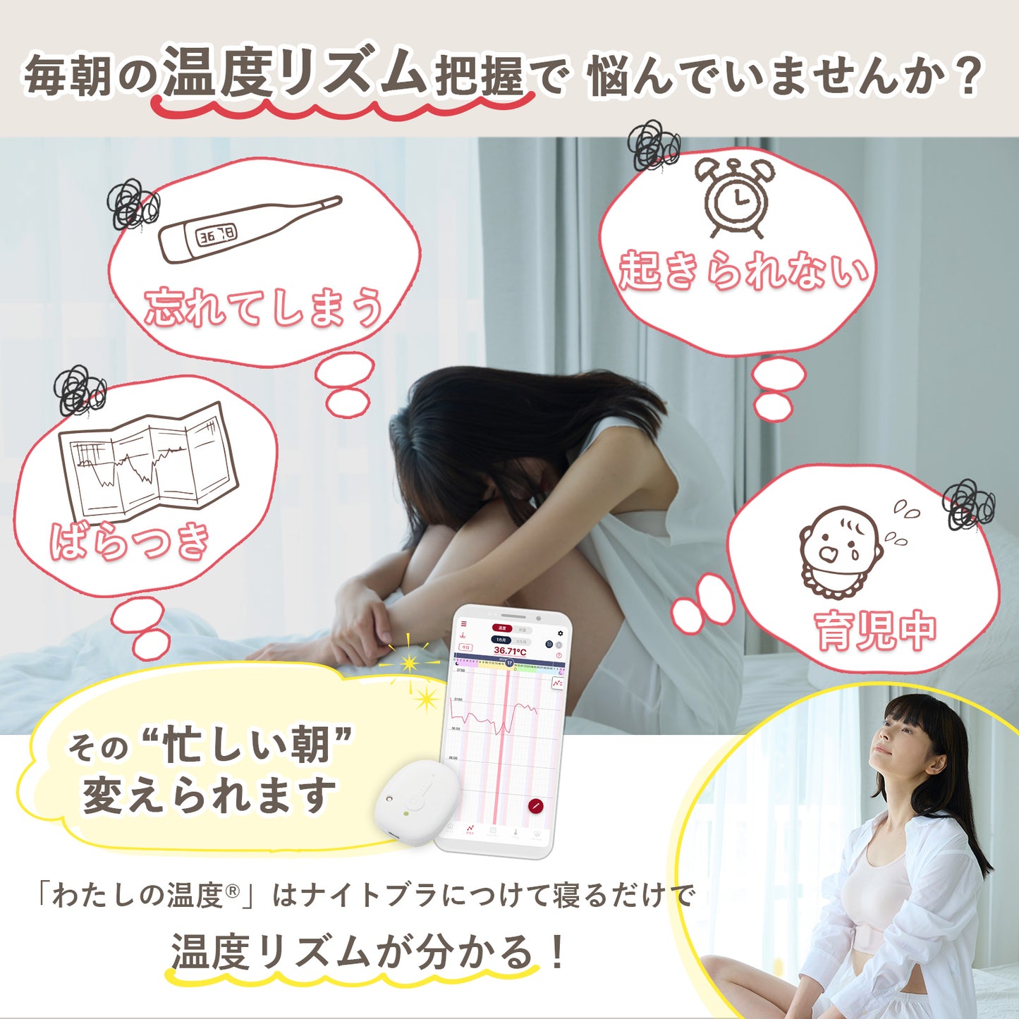 わたしの温度【レンタル計測デバイス用】専用ナイトブラ1着セット＆発送事務手数料　